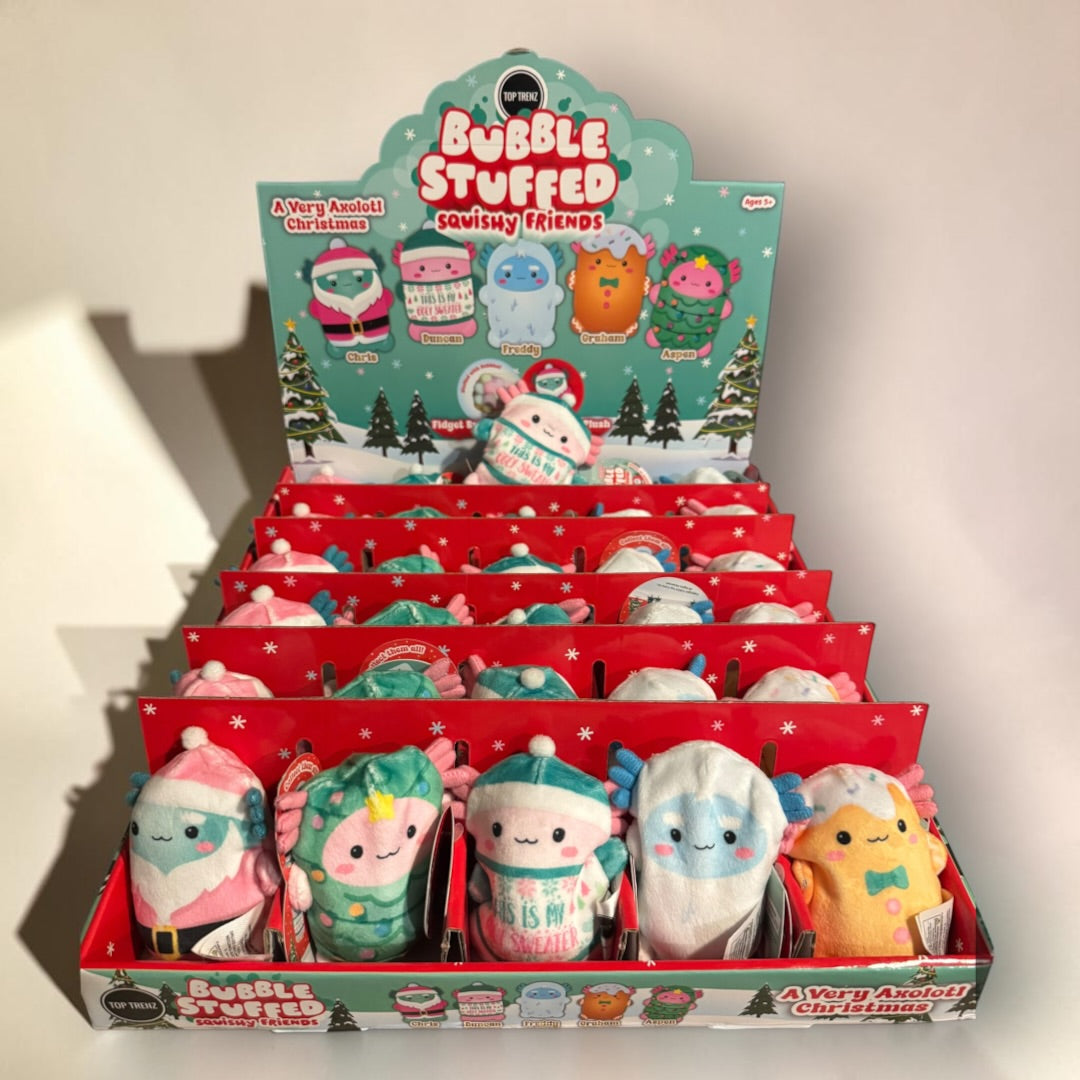 TOP TRENZ Bubble Stuffed Squishy Friends - A Very Axolotl Christmas Edition